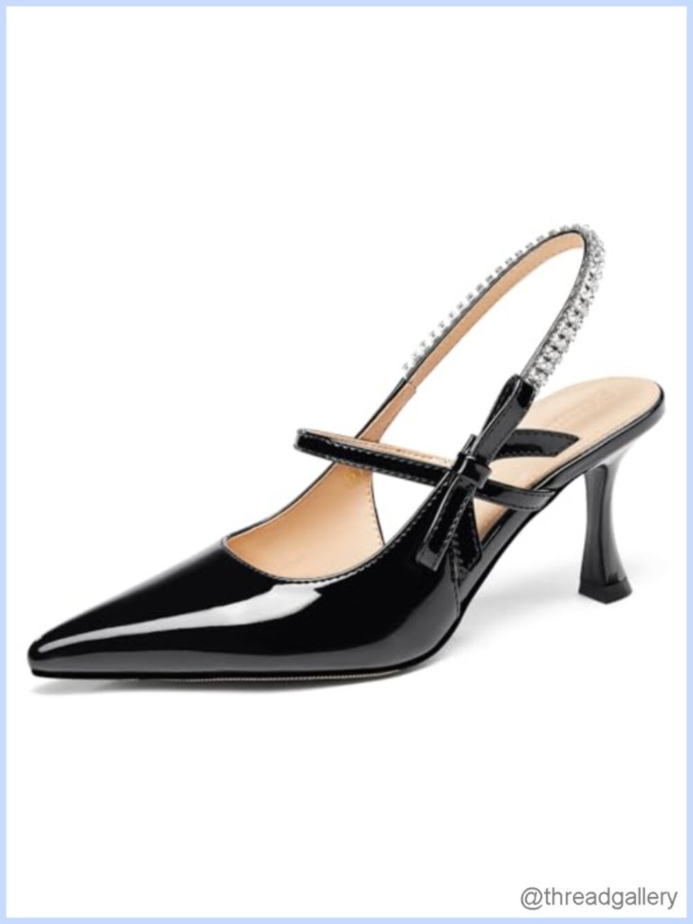Womens Slingback Kitten Heels Mary Jane Bow Crystal Pointed Toe Pumps